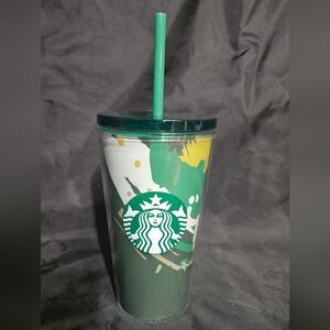 Starbucks Green and Yellow Logo Travel Tumbler with Straw
